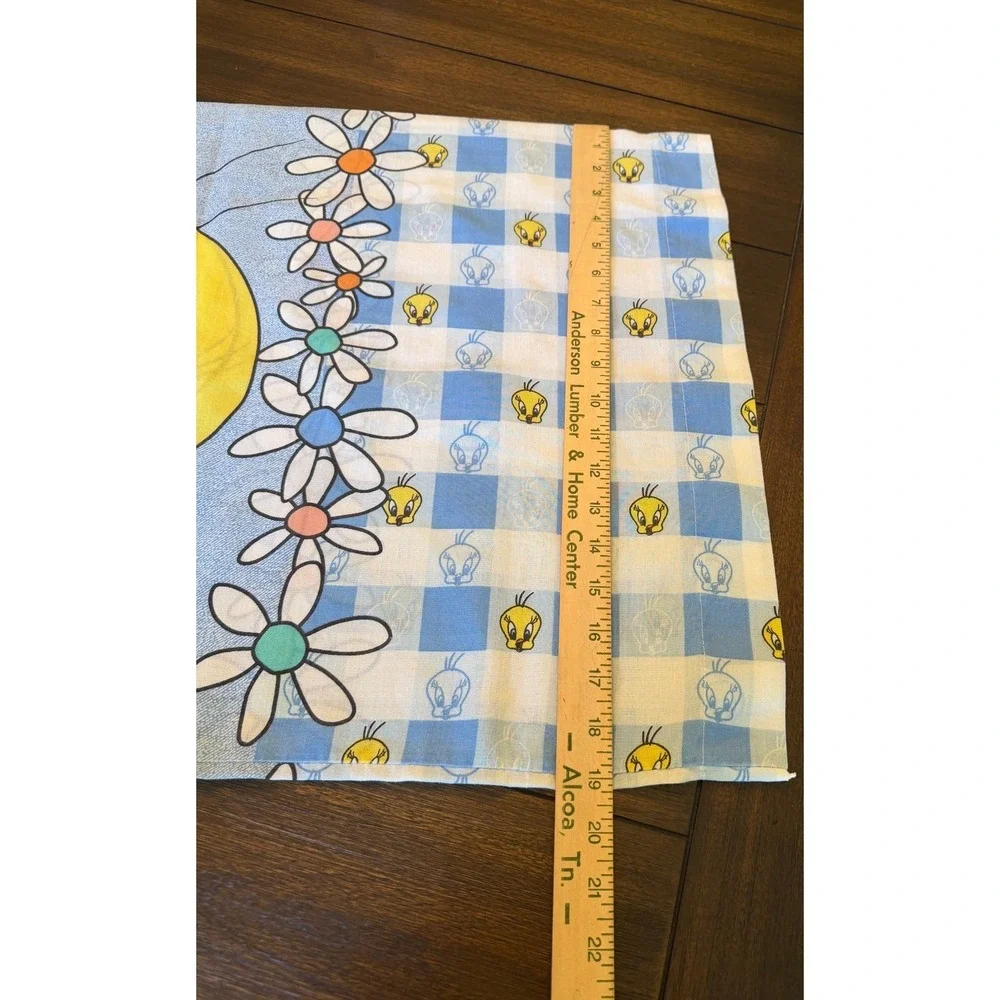 Vtg Looney Tunes Tweety Bird Daisy Gingham Pillowcase 90s Cartoon